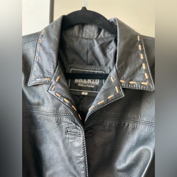 Vintage Leather trench jacket coat - Picture 3 of 10